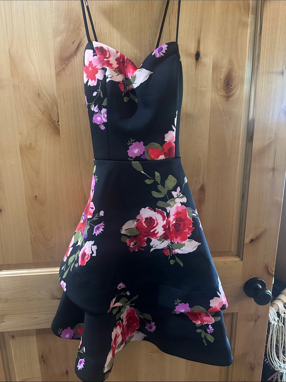Black Floral Tiered Party Dress - New